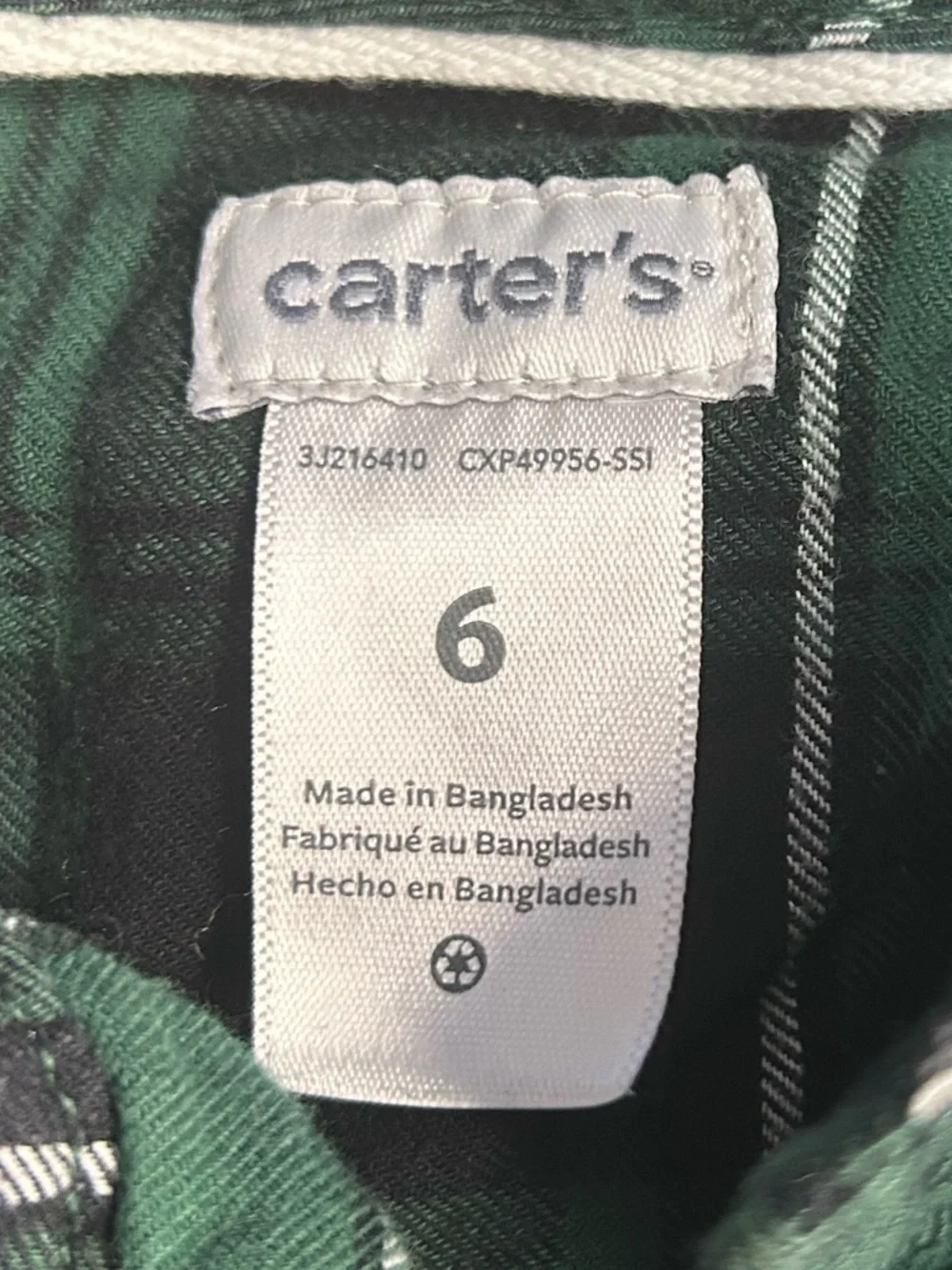 5 for $25🔥Carter's‎ Green Plaid Button Front Shirt Boys Size 6